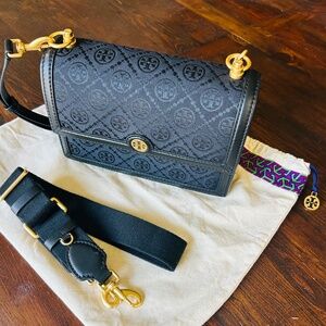 Tory Burch T Monogram Small Shoulder Bag Black NWT